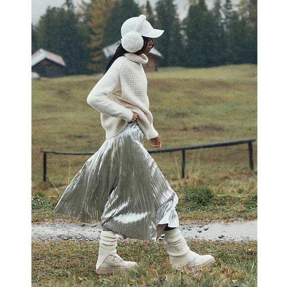 Tulle’a | Pleated Metallic Midi Skirt | NWT - Picture 1 of 11